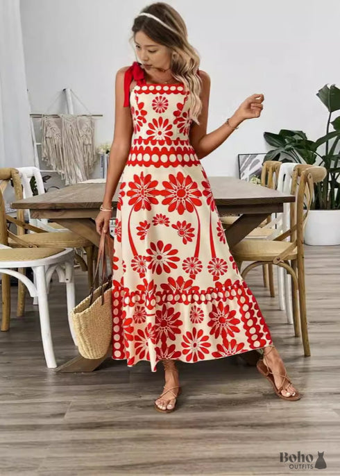 2024 Wool Printed Strap Casual Boho Dress